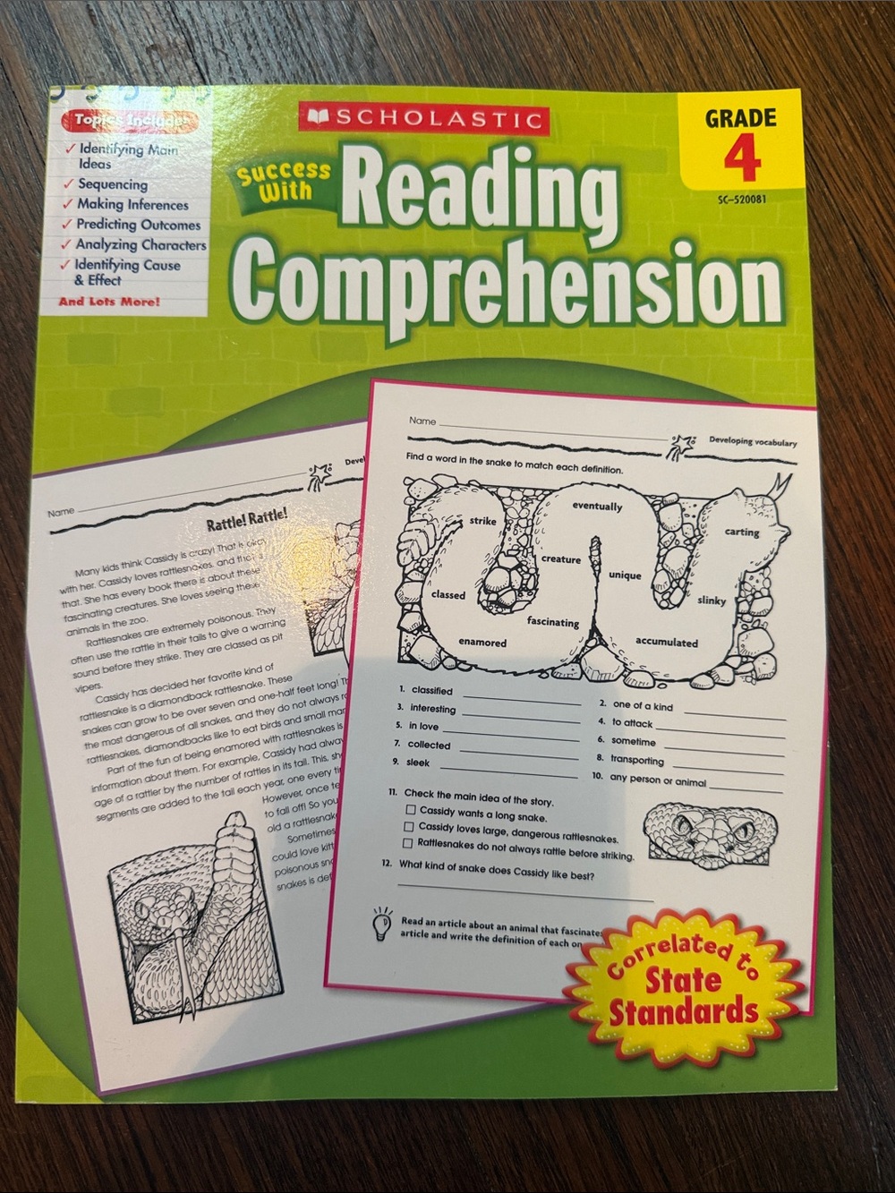 Scholastic Reading Comprehension Workbook - Bright Green and Yellow Cover